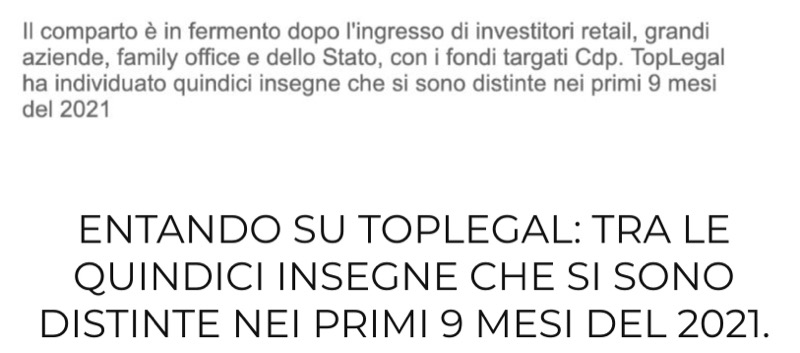 TopLegal — Entando tra le quindici insegne che si sono distinte nel 2021