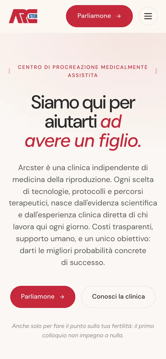 Il sito di Arcster sul telefono