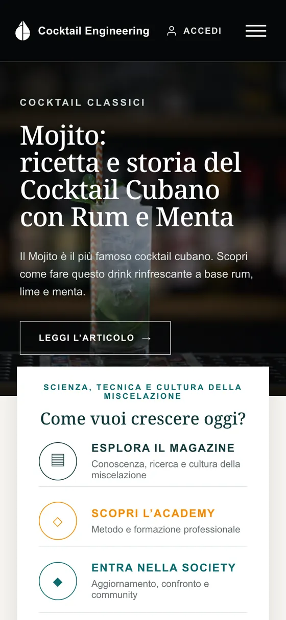 Il sito di Cocktail Engineering sul telefono