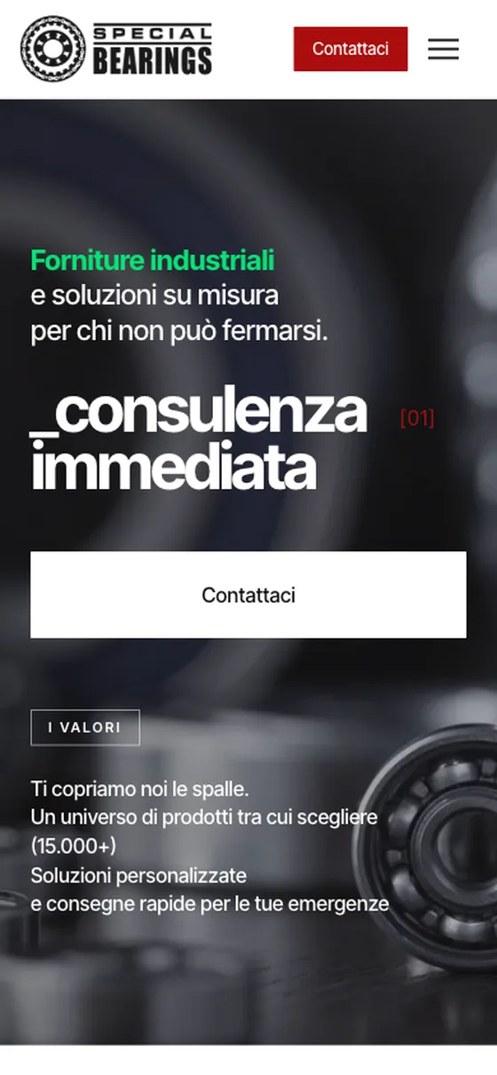 Il sito di Special Bearings sul telefono