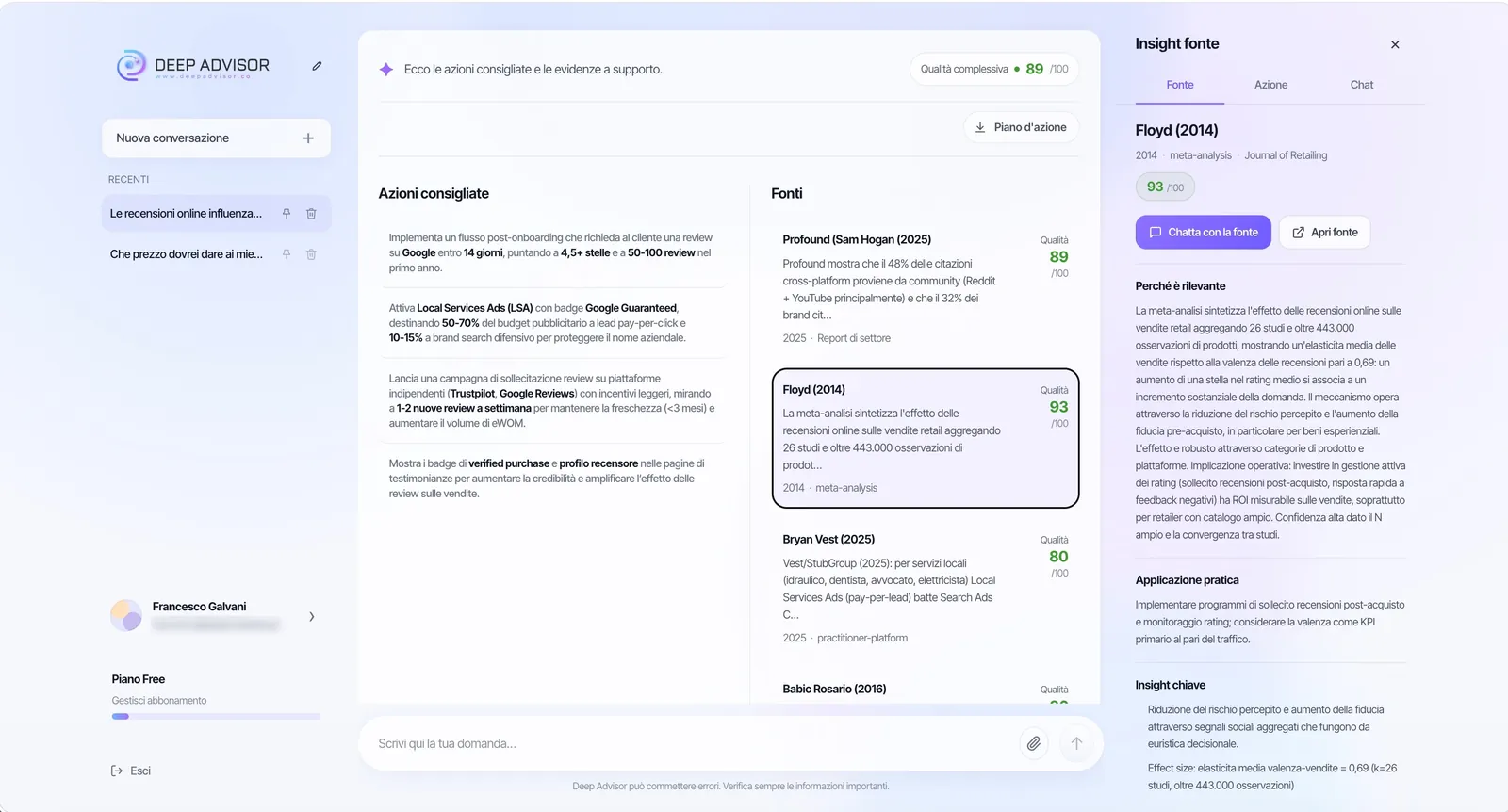 Deep Advisor, Le fonti di una risposta