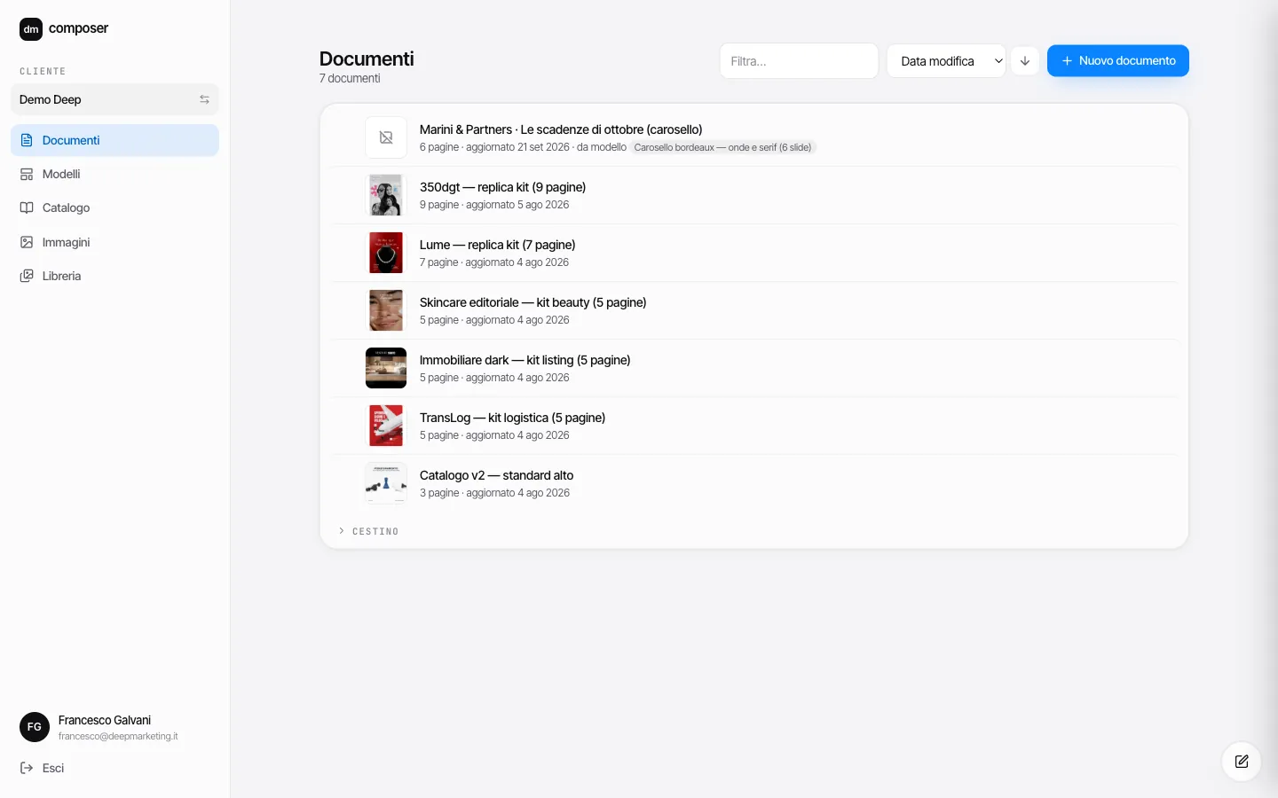DM Composer, I documenti di un cliente