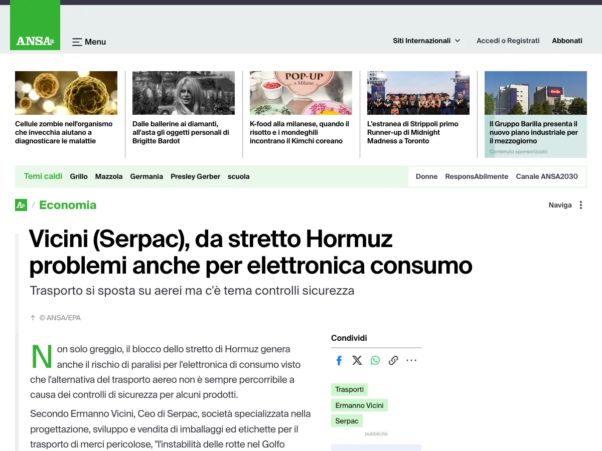 Serpac, Lancio su Ansa, Economia