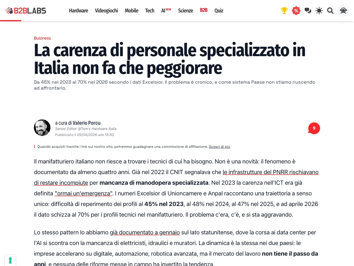 Ingegneria Italia, Uscita su Tom's Hardware, Business