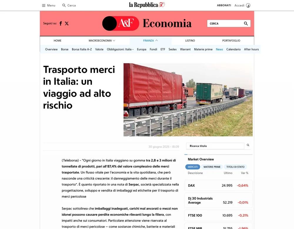 Ingegneria Italia, Uscita su La Repubblica, Affari e Finanza